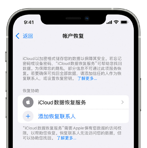 沙洋苹果手机维修分享在 iPhone 上设置帐户恢复联系人的方法 