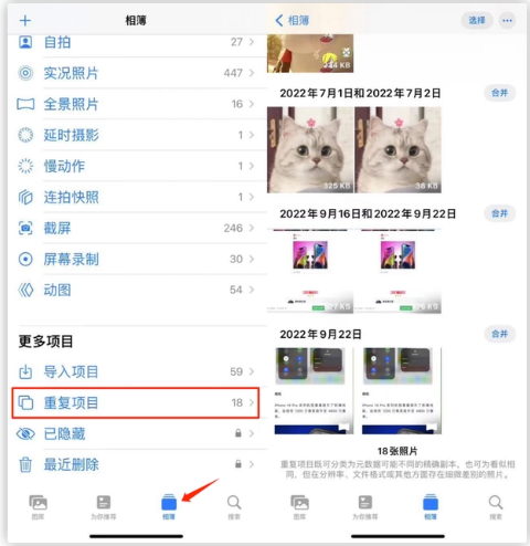 沙洋苹果手机维修分享iOS 16 中相册重复项目功能使用方法 
